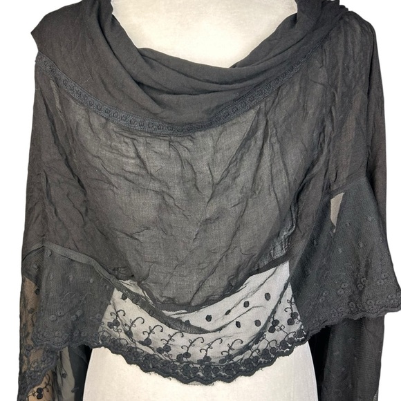 Crosstree Black Shawl Scarf OS Wrap Lacey Arm Holes Whimigoth Dark Romantic - Picture 6 of 12